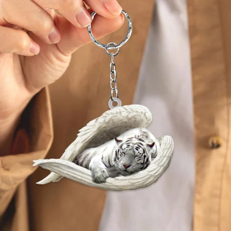 VigorDaily Sleeping Angel Acrylic Keychain White Tiger SA257