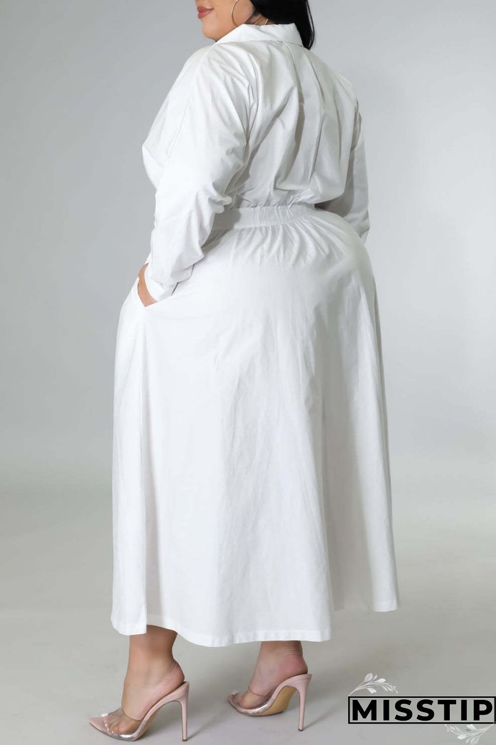 Blue Casual Solid Patchwork Turndown Collar Shirt Dress Plus Size Dresses