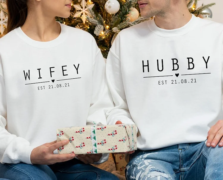 Wedding Sweatshirt, Honeymoon Sweatshirt, Wifey Sweatshirt, Hubby Sweatshirt, Couples Sweaters, Matching Jumper, Personalised Wedding