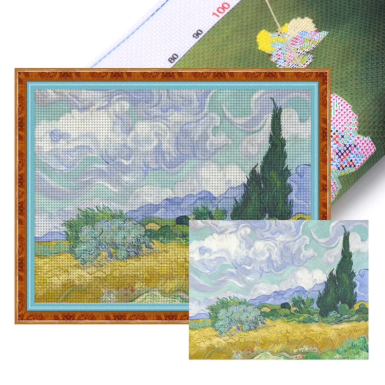 Wheat Fields And Cypress Trees 11CT Stamped Cross Stitch 60*47CM