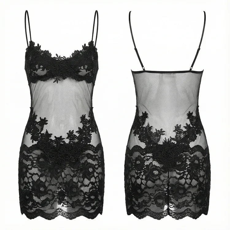 Sheer Embroidered Lace Slip Dress socialshop