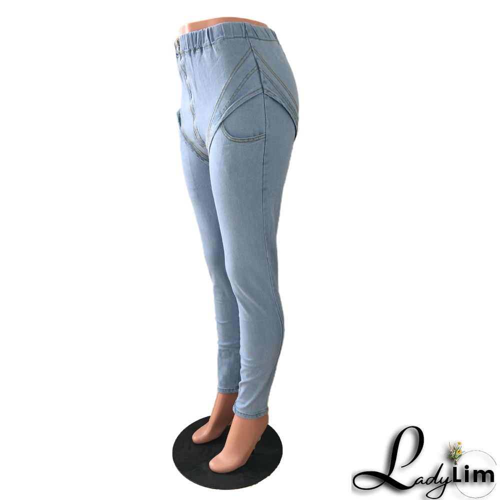 Solid Color Zipper Stretch High-rise Jeans