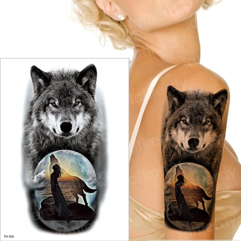 wolf temporary tattoos moon and wolf tattoo arm sleeves for men women body art black big tattoo back chest tatoo waterproof girl