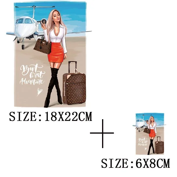 Traveling Girls Iron On Transfers For Hoodies DIY Washable Thermal Stickers On T-shirt Funny Design On Clothes Patches Appliqued