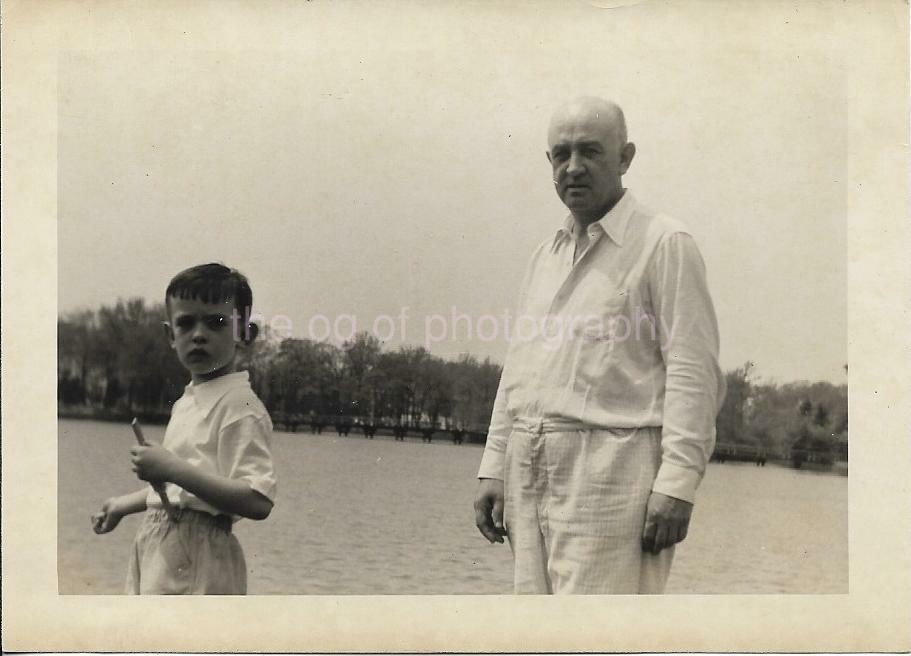 AT THE LAKE 1940'S Boy FOUND bw Photo Poster painting Grandpa NORTH ASBURY PARK New Jersey 19 12