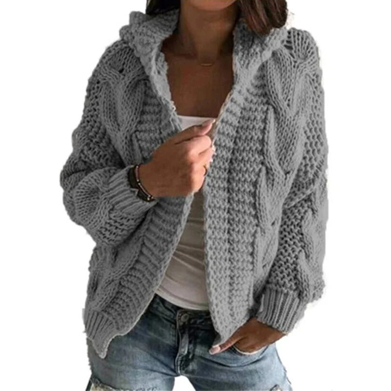 Twist Thick Line Hooded Sweater Cardigan