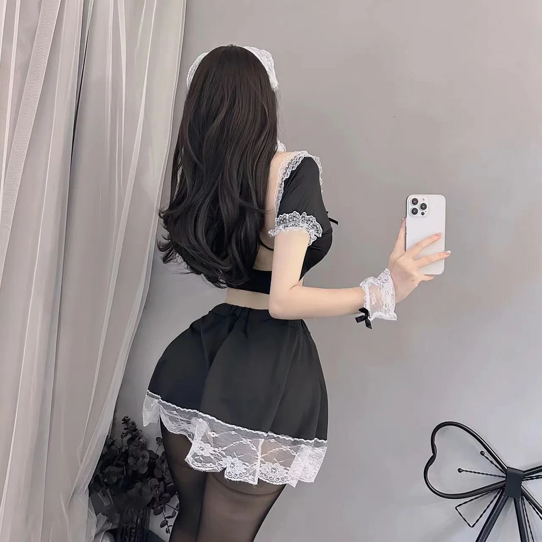 Uveng Sex Maid Lingerie Cosplay Maid Uniform Sexy Pajamas Seduction Set Role-Playing Cos