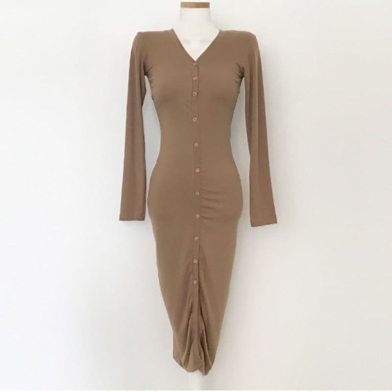Aiertu leapord halloween outfit Women's Slim-Fit Low-Cut Dress with Long Sleeves Dress aiertu