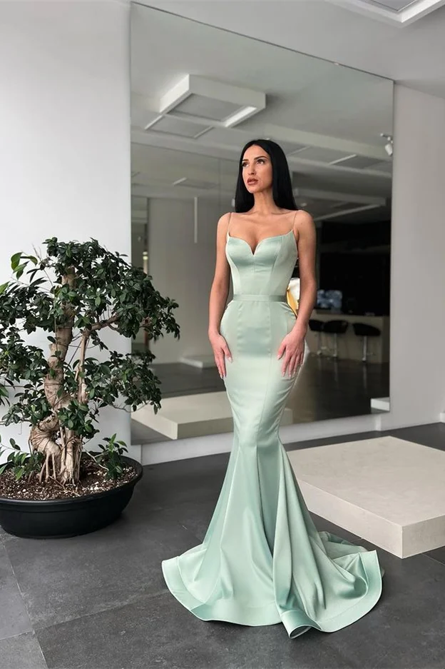 Bellasprom Dusty Sage Prom Dress Long Spaghetti-Straps Mermaid