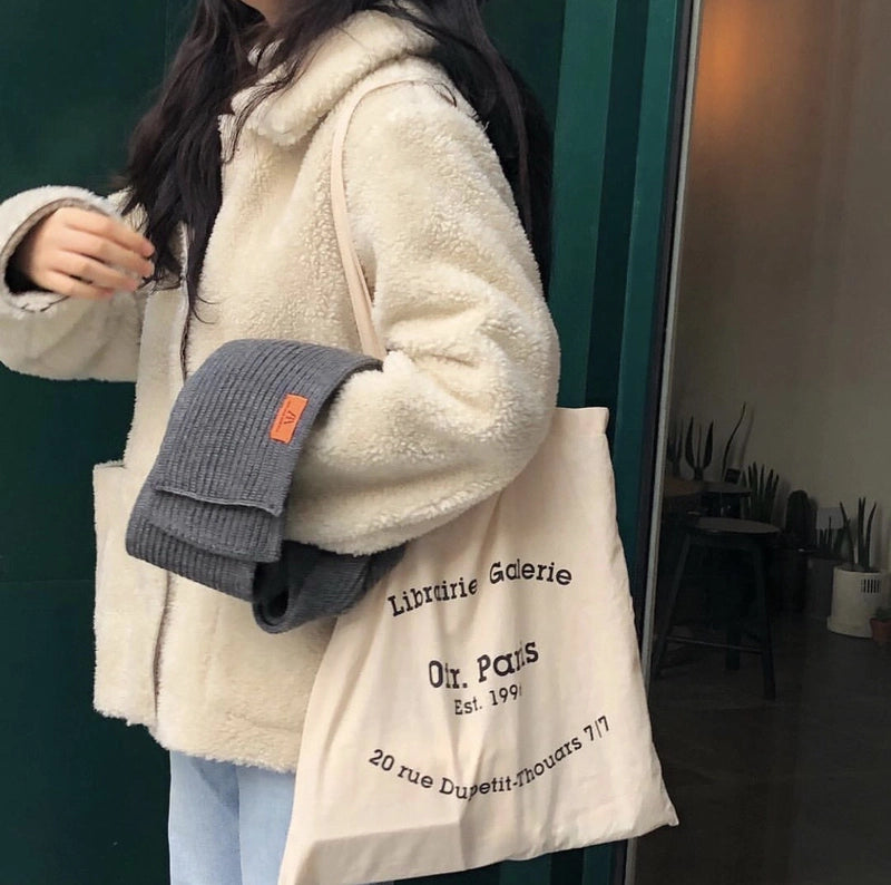 Unisex Medium Cotton Letter Preppy Style Square Open Square Bag