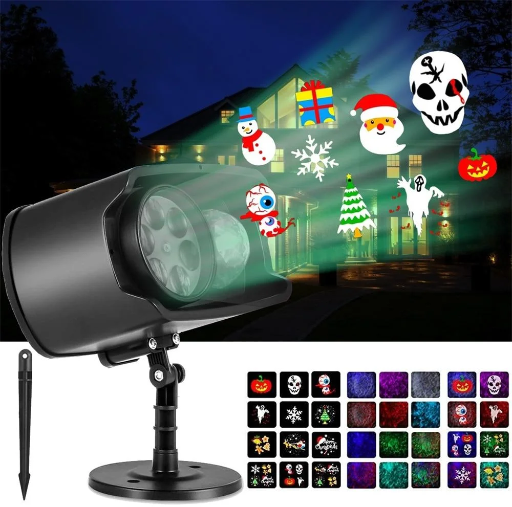 2 in 1 Halloween  Outdoor Projector Lights Decorations with 9 HD Patterns & 11 Ocean Wave Colors