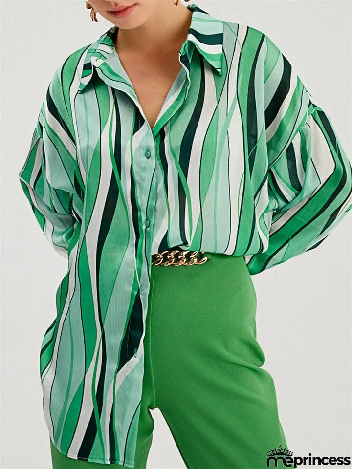 Comfort Button Down Striped Blouses for Office Lady