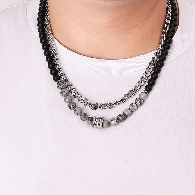 Minimalist Round Natural Stone Beaded Men’s Necklace