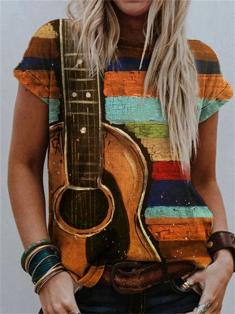 Guitar Lover Colorful Striped Art T Shirt