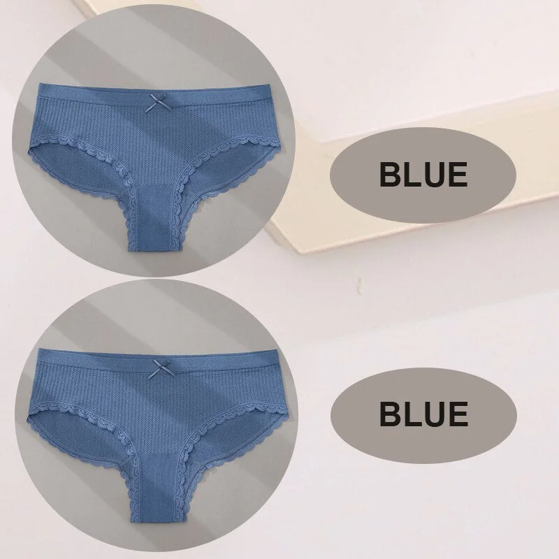 FINETOO 2PCS/Set M-2XL Women Seamless Sexy Panties Cute Bownot 6 Solid Color Girl Underwear Briefs Lingerie Underpant Lace Panty