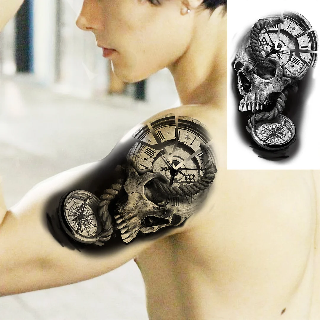 Sdrawing Skull Halloween Skeleton Temporary Tattoo For Men Adults Realistic Lion Tiger Wolf Scary Fake Tattoo Sticker Forearm Tatoo