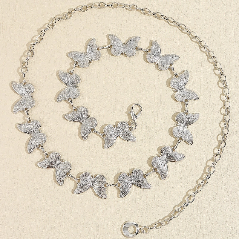 Casual Vintage Style Minimalist Butterfly Alloy Buckle Metal Button Women’s Chain Belts