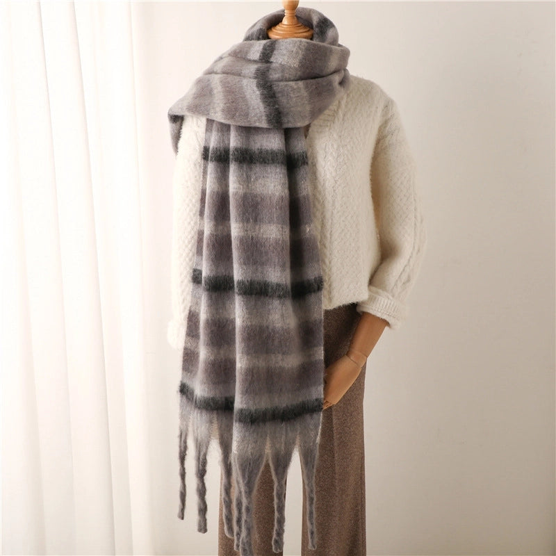 Thick Silk Striped Scarf Cashmere-like Winter New Warm Long Fringe Bib Scarf Men’s And Women’s Scarf Student Shawl