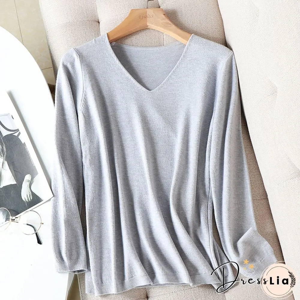 AOSSVIA Autumn Winter Sweater Knitted Pullover Women V-Neck Oversize Female Loose Long