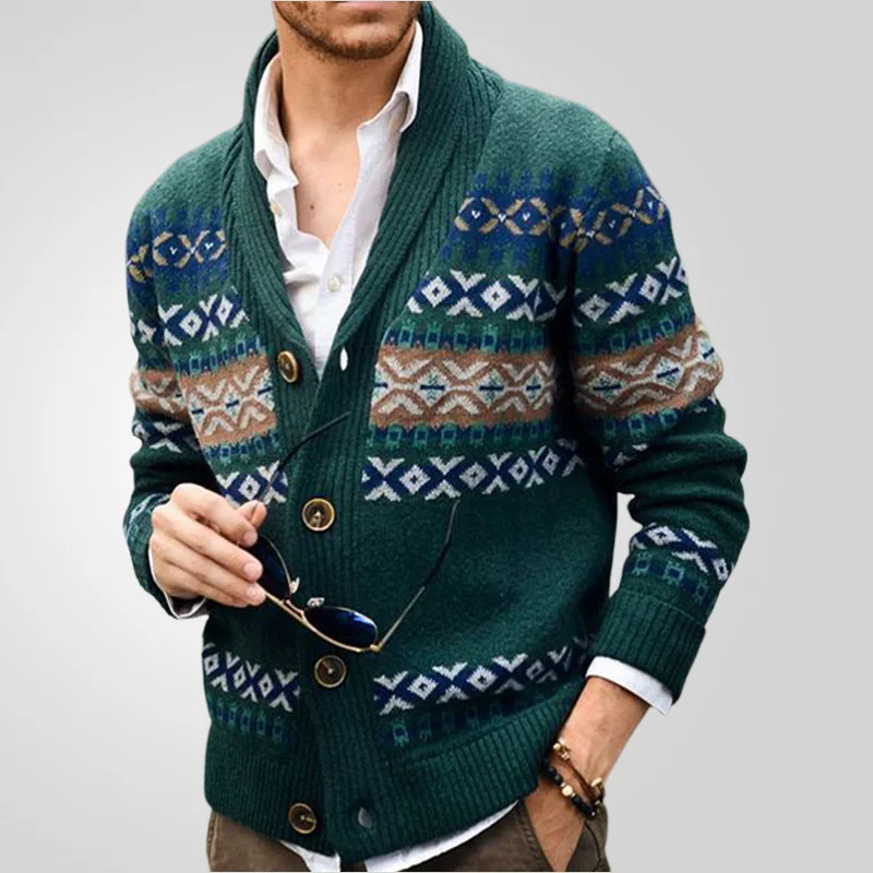 Uveng Uveng Men's Autumn And Winter Knitted Cardigan Collared Long-Sleeved Silk Coat SY0129