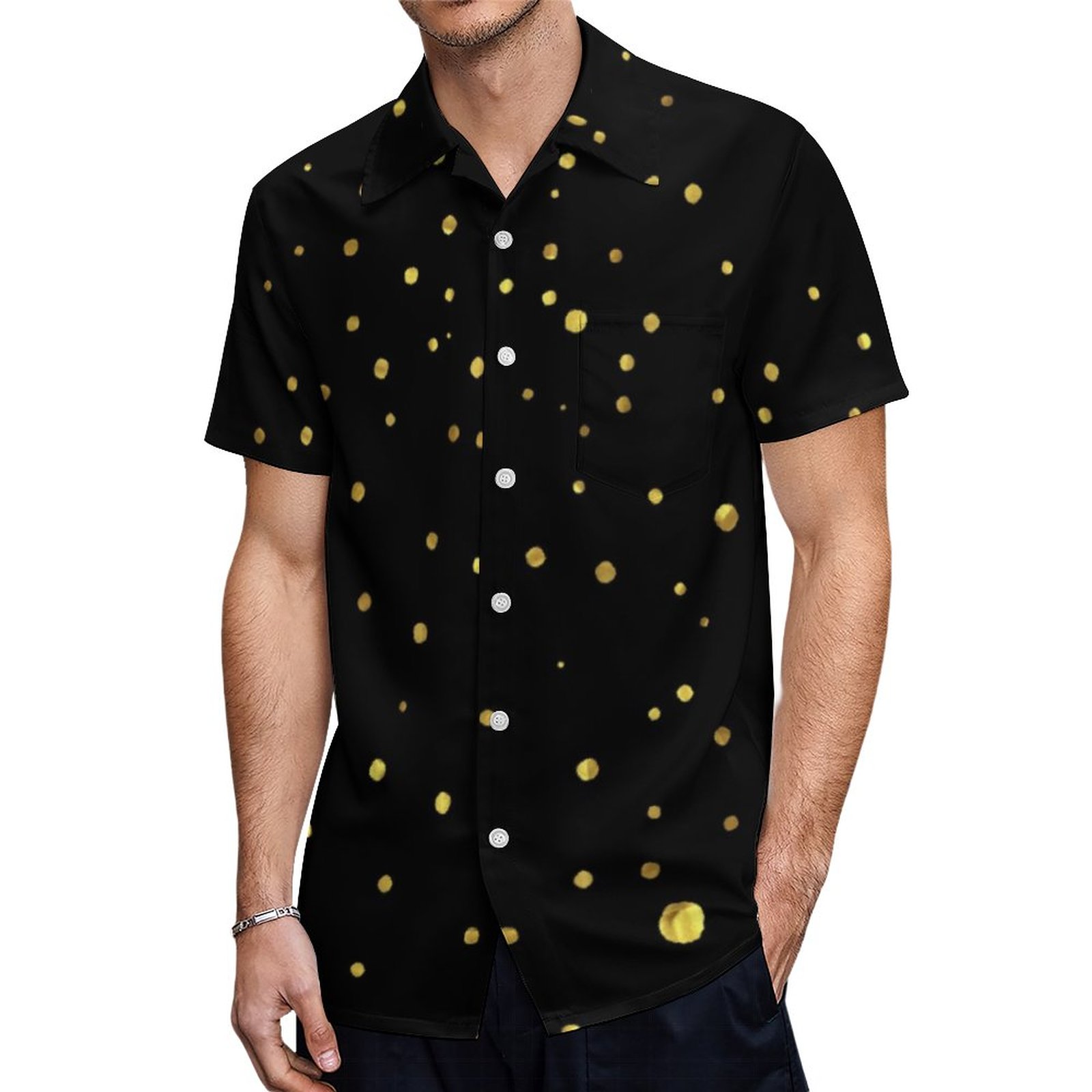 Black And Gold Spots Hawaiian Shirt Mens Button Down Plus Size Tropical Hawaii Beach Shirts