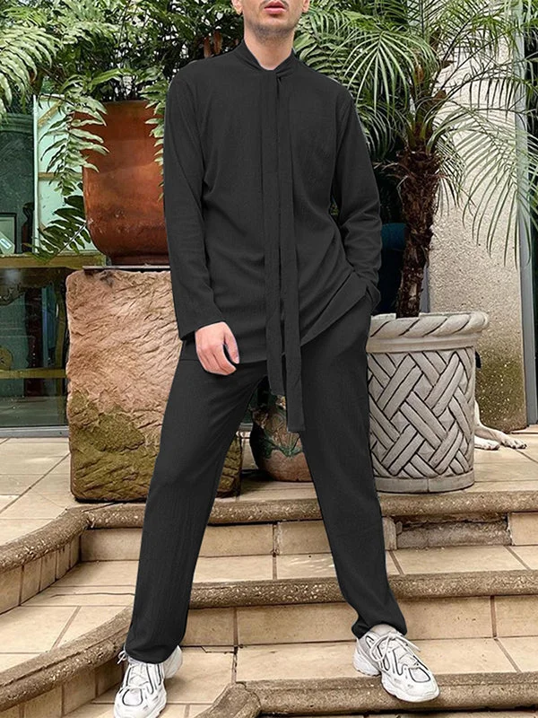 Mens Solid Long Sleeve Two Pieces Outfits SKUJ66311