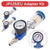 Air Pressure Regulator Gauge & Mini Inline Air Filter Separator JP/EU/US Adapter