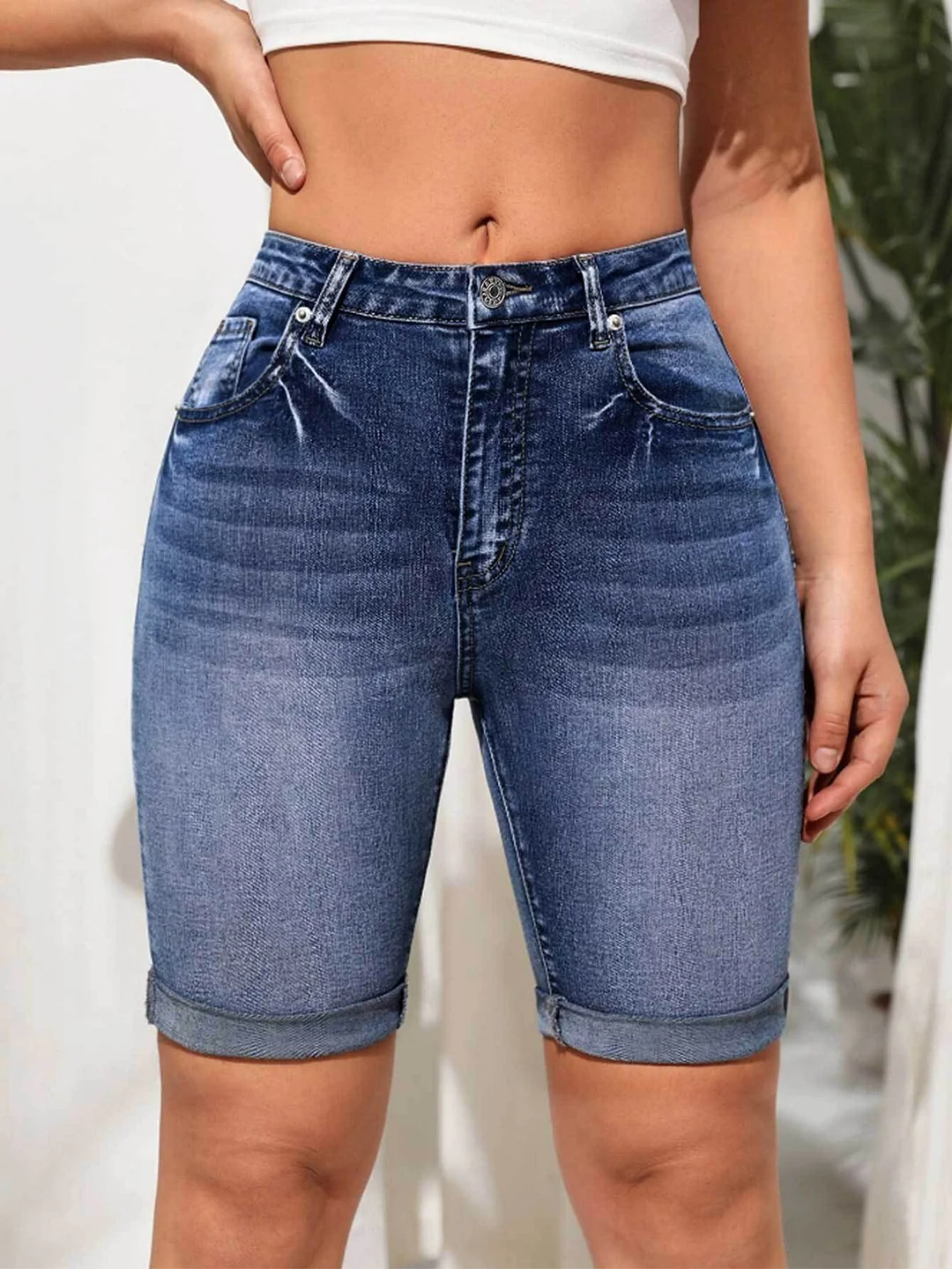 Women's High Waist Denim Shorts Skinny Short Pant