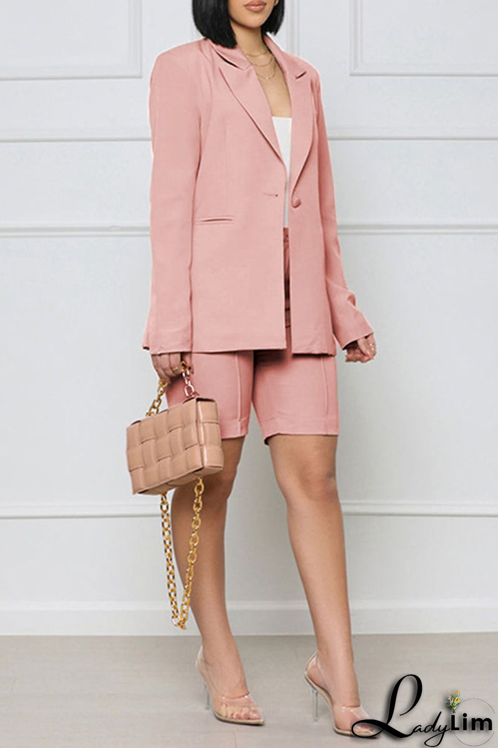 Yellow Casual Solid Patchwork Buttons Turn-back Collar Long Sleeve Two Pieces