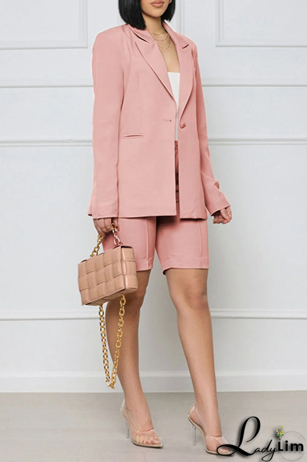 Yellow Casual Solid Patchwork Buttons Turn-back Collar Long Sleeve Two Pieces