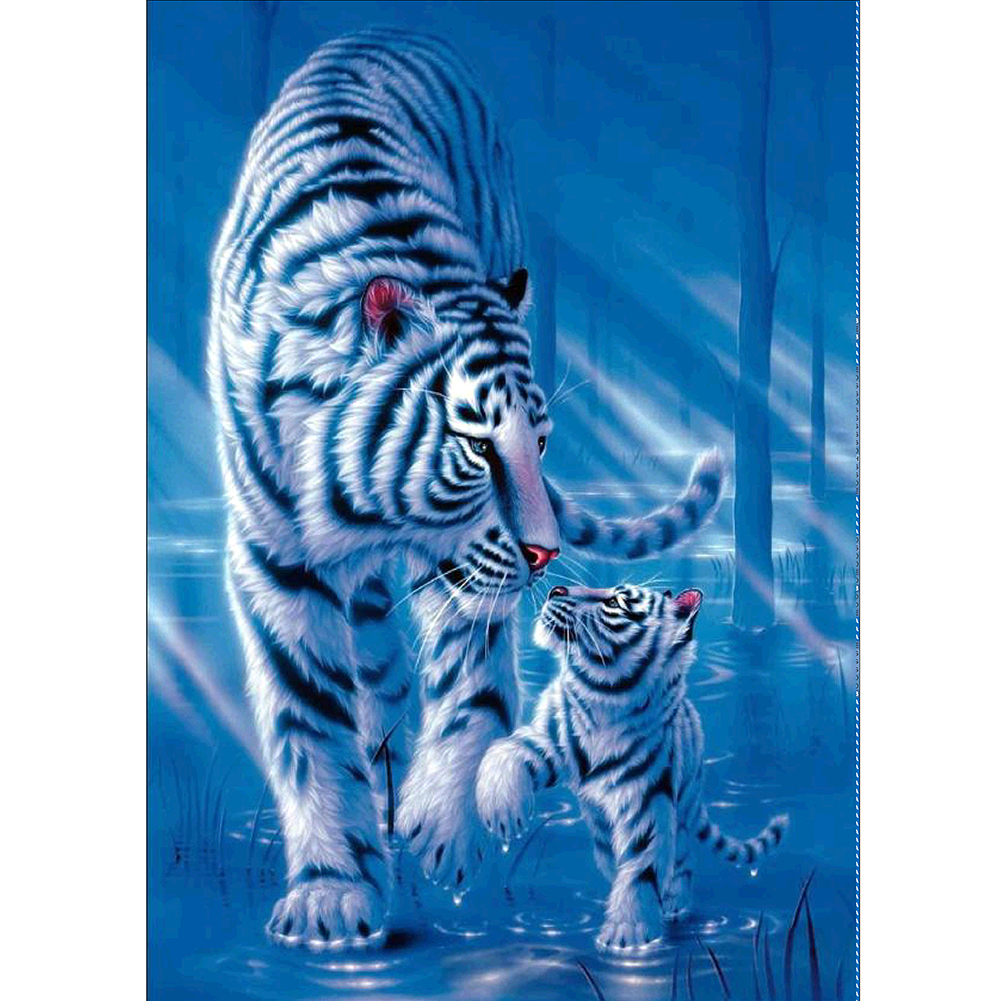 

30*40CM Round Drill Diamond Painting-Playing Tigers, 501 Original