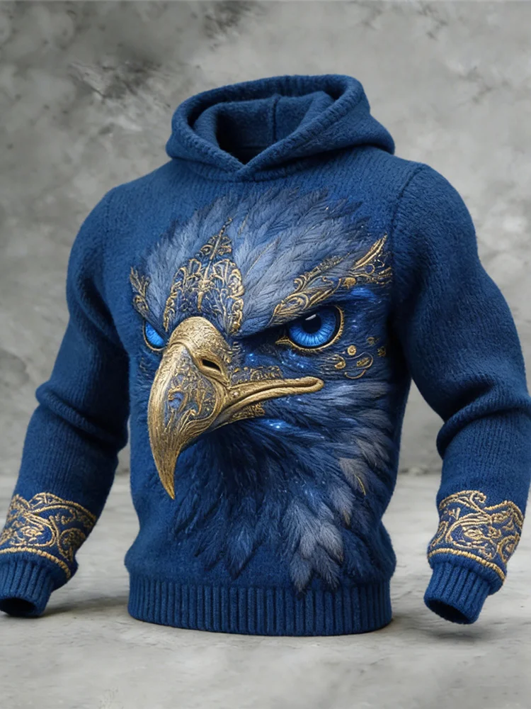Viking Giant Eagle Animal Warrior Art Men's Knit Hooded Sweater