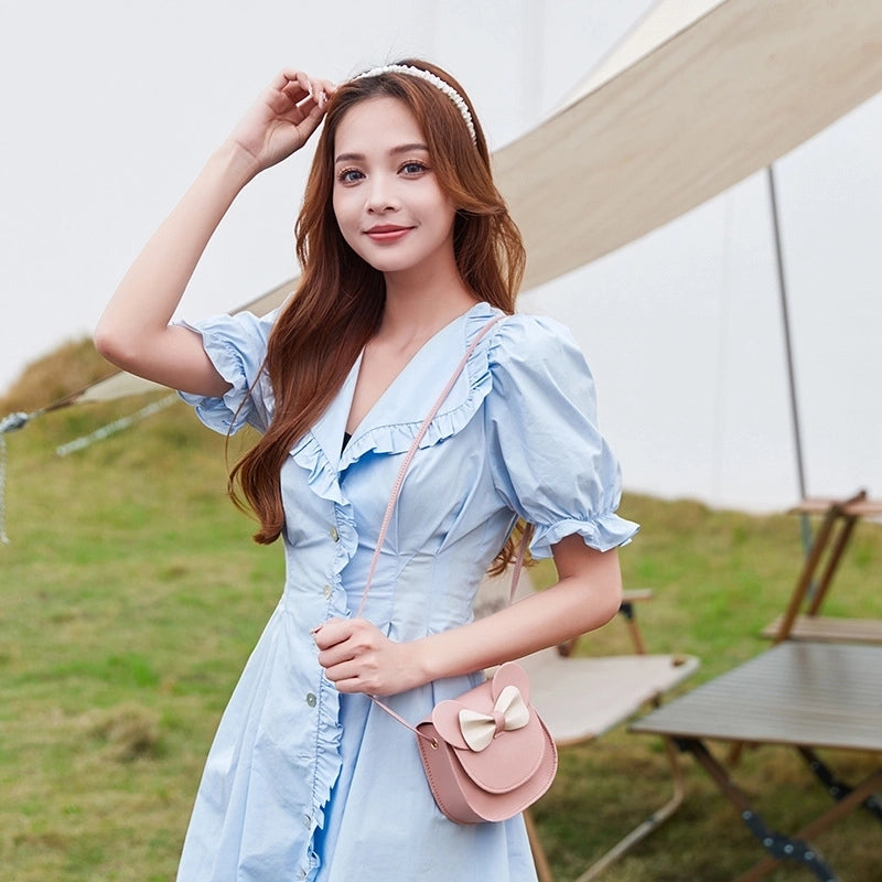 Women’s Small Pu Leather Color Block Solid Color Cute Round Flip Cover Crossbody Bag