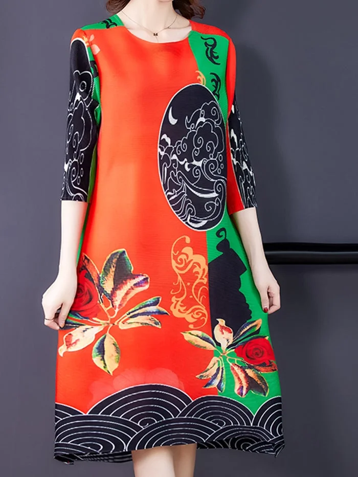 Fashion Print Pleated Dress