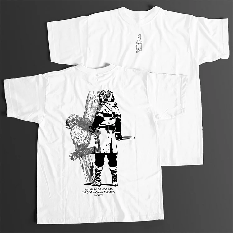 Swordsman Cartoon Letter Printing T-Shirt
