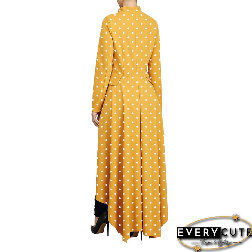 Yellow Polka Dot Front Zipper Casual Dress