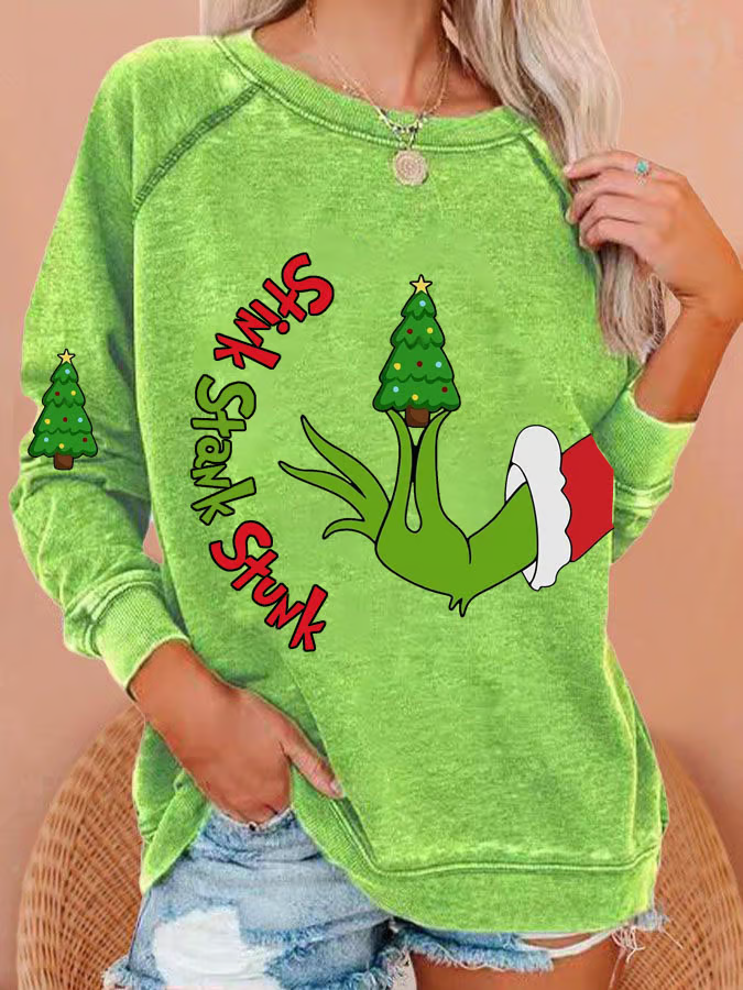 Women's Stink Stank Stunk Funny Christmas Print Round Neck Sweatshirt