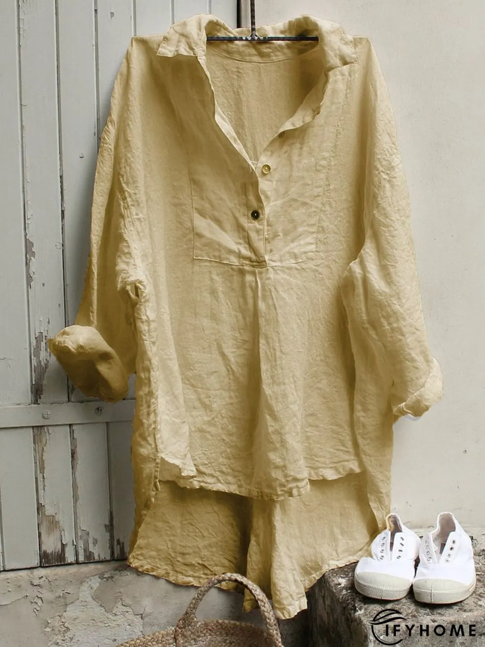 Causal Women Tuxedo Linen Shirt Tunic Dress | IFYHOME