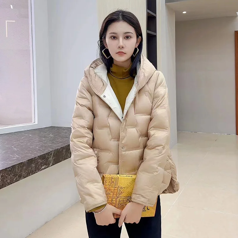 Woherb Autumn And Winter New Fashion Pressure Glue In The Thin Down Jacket Female Hood Short Fashion Warm Winter Dress Coat Tide-Outfit Ideas