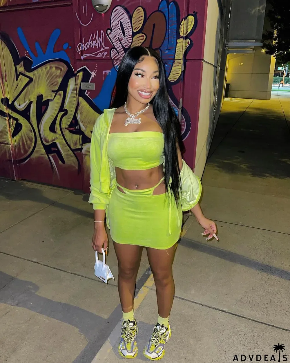 Solid Color Tube Tops+Velvet Coat+Mini Skirt 3 Piece Set