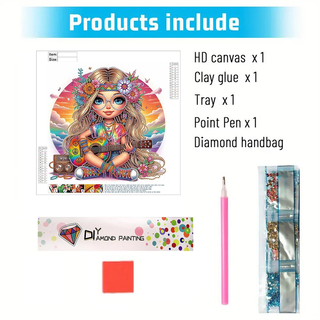Diamond Painting - Partial Special Shaped Drill - Hippie Girl(Canvas|30x30cm)