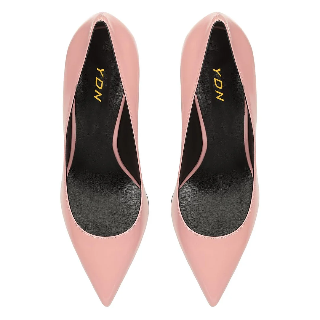 Light Pink Patent Leather Pointed Rhinestone Embellished Pumps