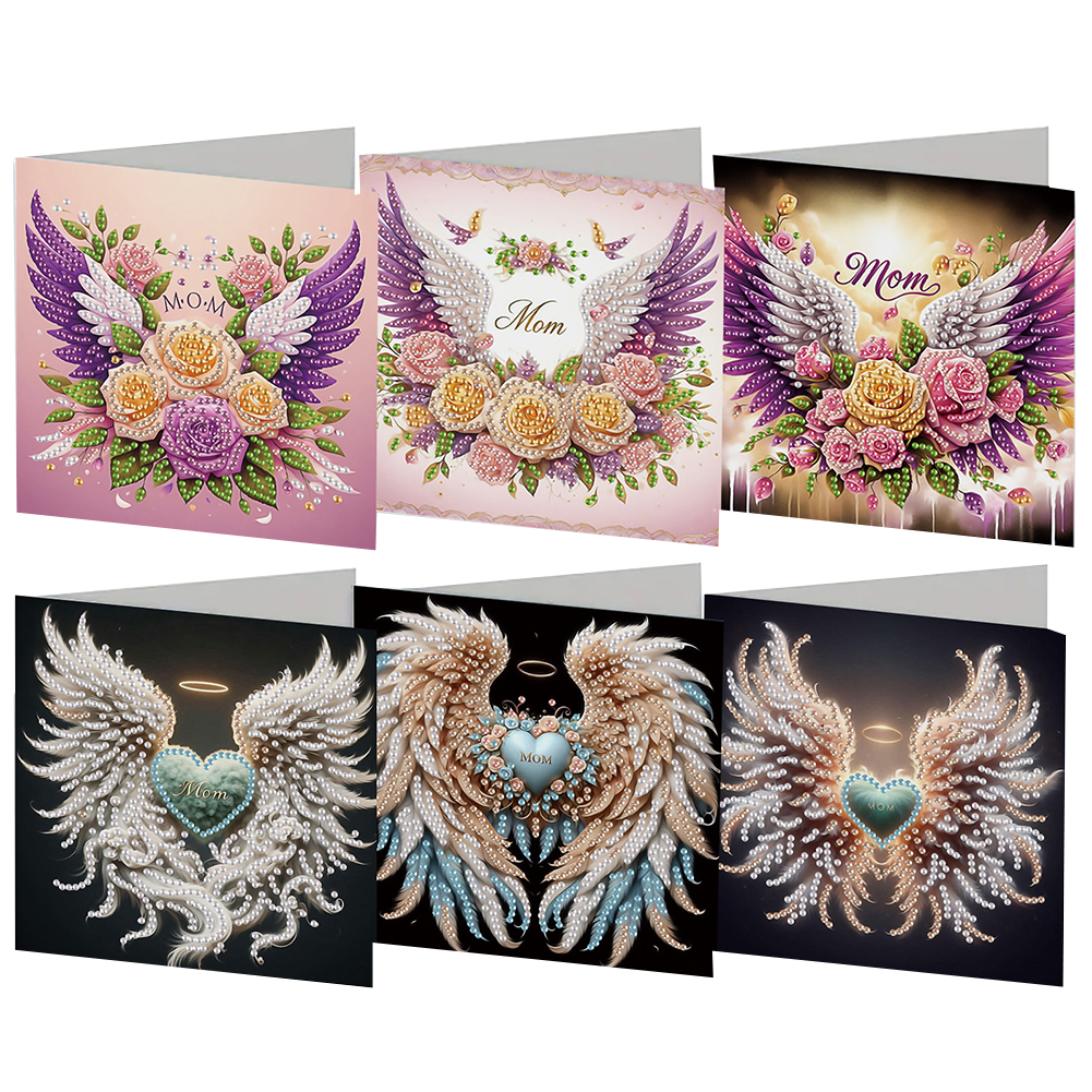 6Pcs Double Wings Diamond Painting Greeting Card with Envelope for Mothers Day