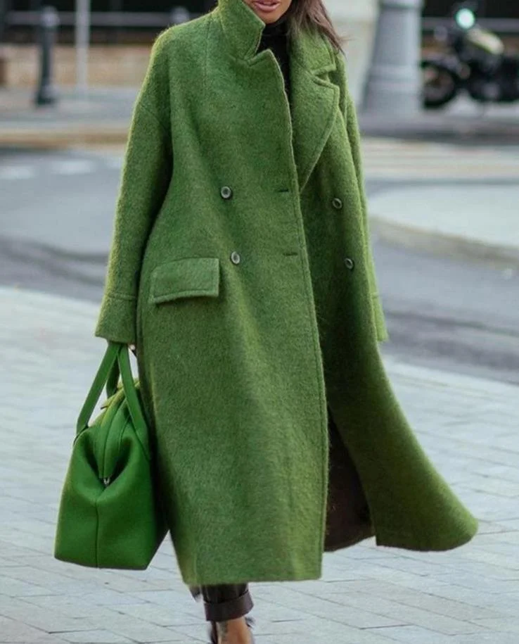 Brownm Woolen Solid Color Temperament Commute Coats