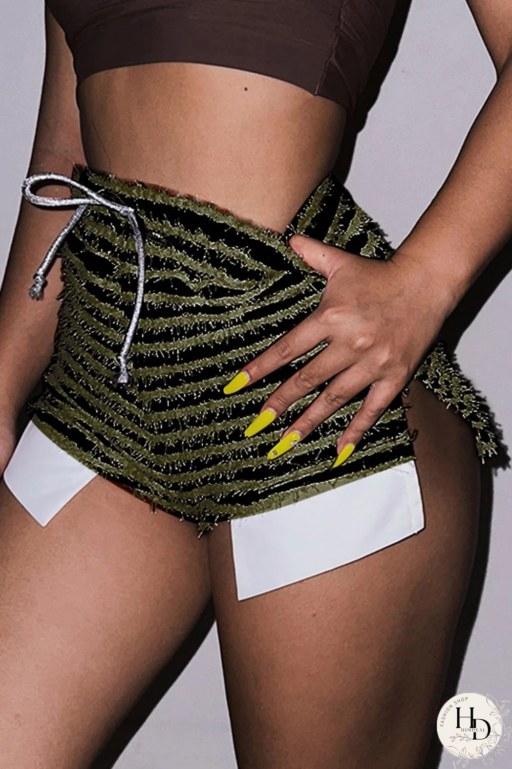 Red Sexy Striped Patchwork Draw String Skinny High Waist Pencil Full Print Bottoms