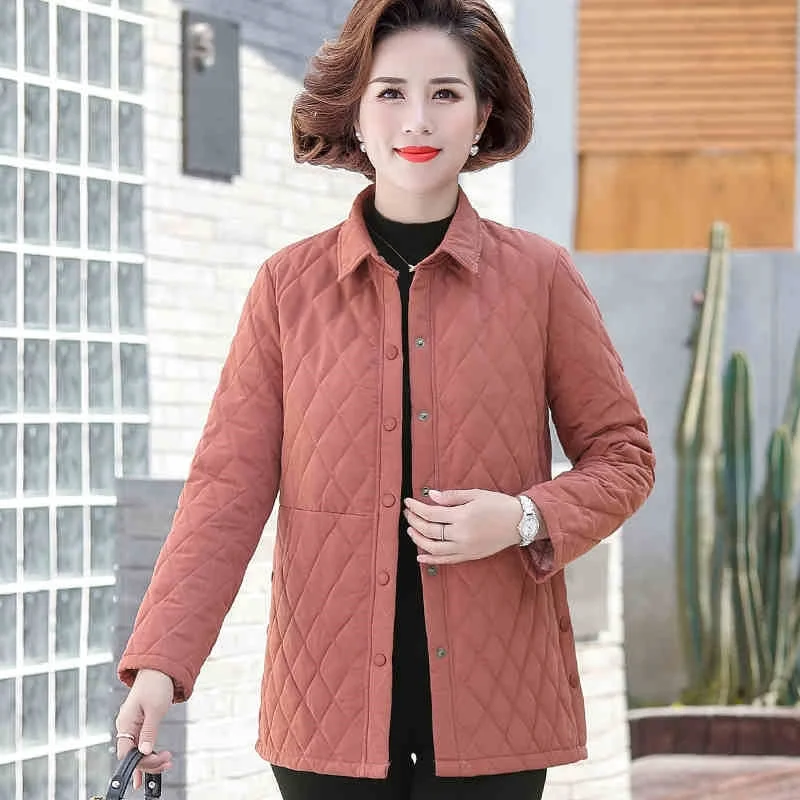 Autumn Women's Cotton Jacket New Solid Color Plus Size 5XL Thin Cotton Padded Shirt Jacket Middle-aged Elderly Mothers Clothing