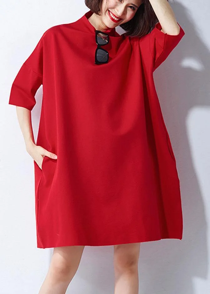 Classy Red Loose Turtleneck Summer Party Dresses Half Sleeve