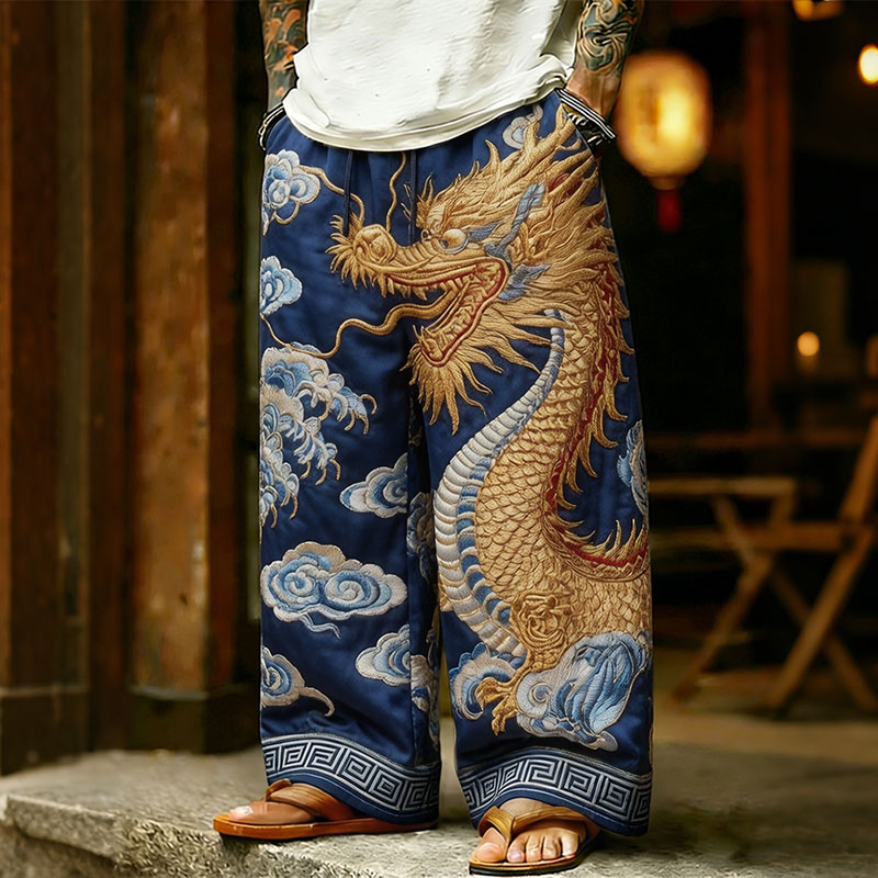 Men's Vintage Japanese Dragon Art Pattern Casual Pants elevenforest