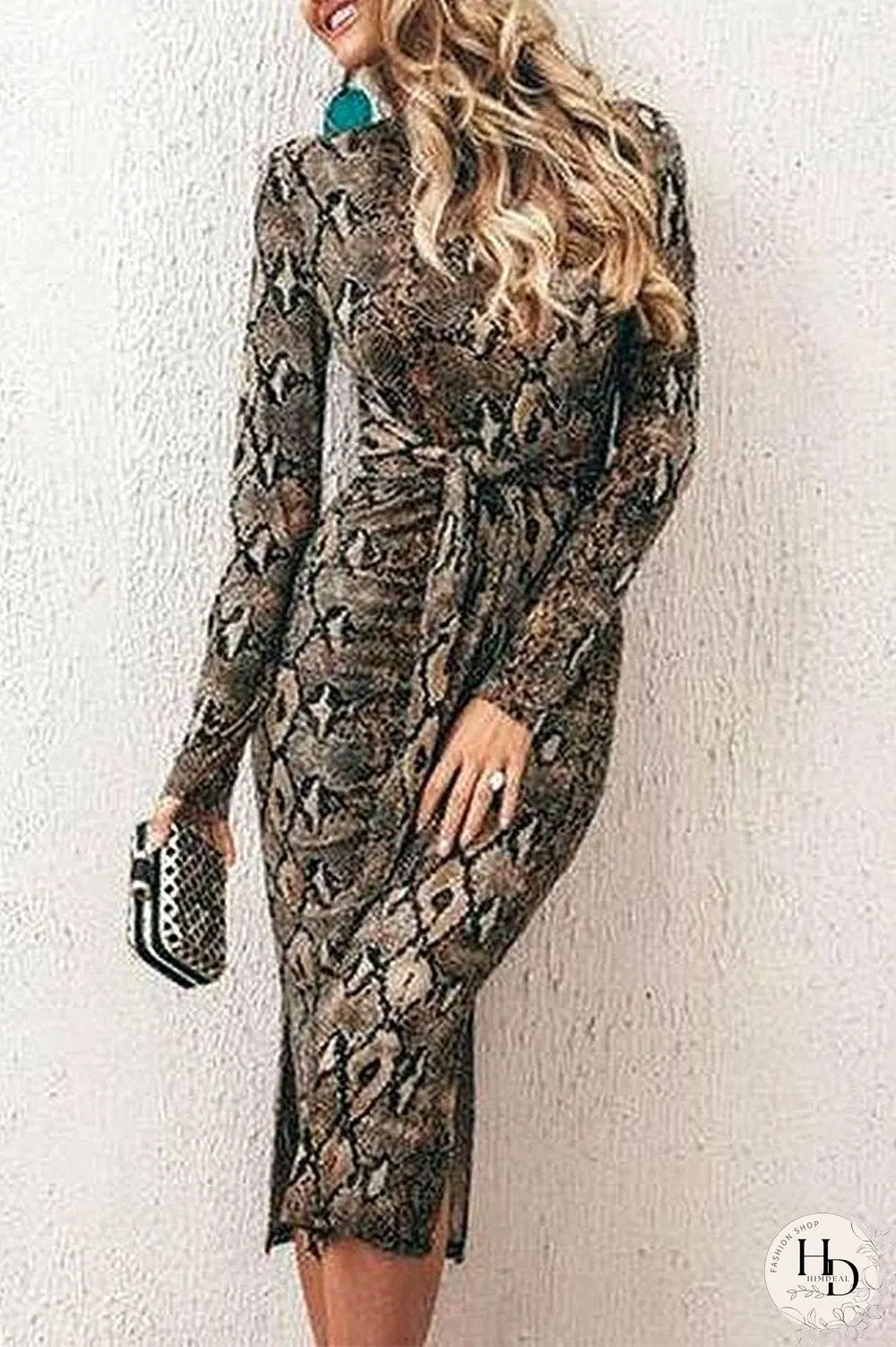 Snake Skin Pattern Package Hip Dress