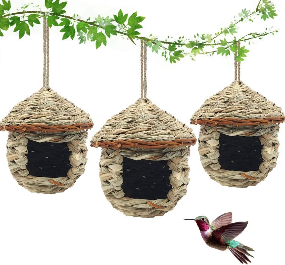 3 Pack Outdoor Handwoven Hanging Hummingbird Houses